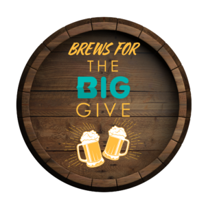 Brews for the BIG Give logo - two beer steins on a barrel